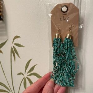 Long turquoise candy seed beaded long statement earrings nwt